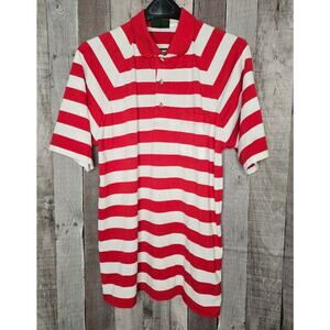 Vintage JANTZEN Natural Touch Polo Shirt Red White Stripe Pocket Men Large Gift